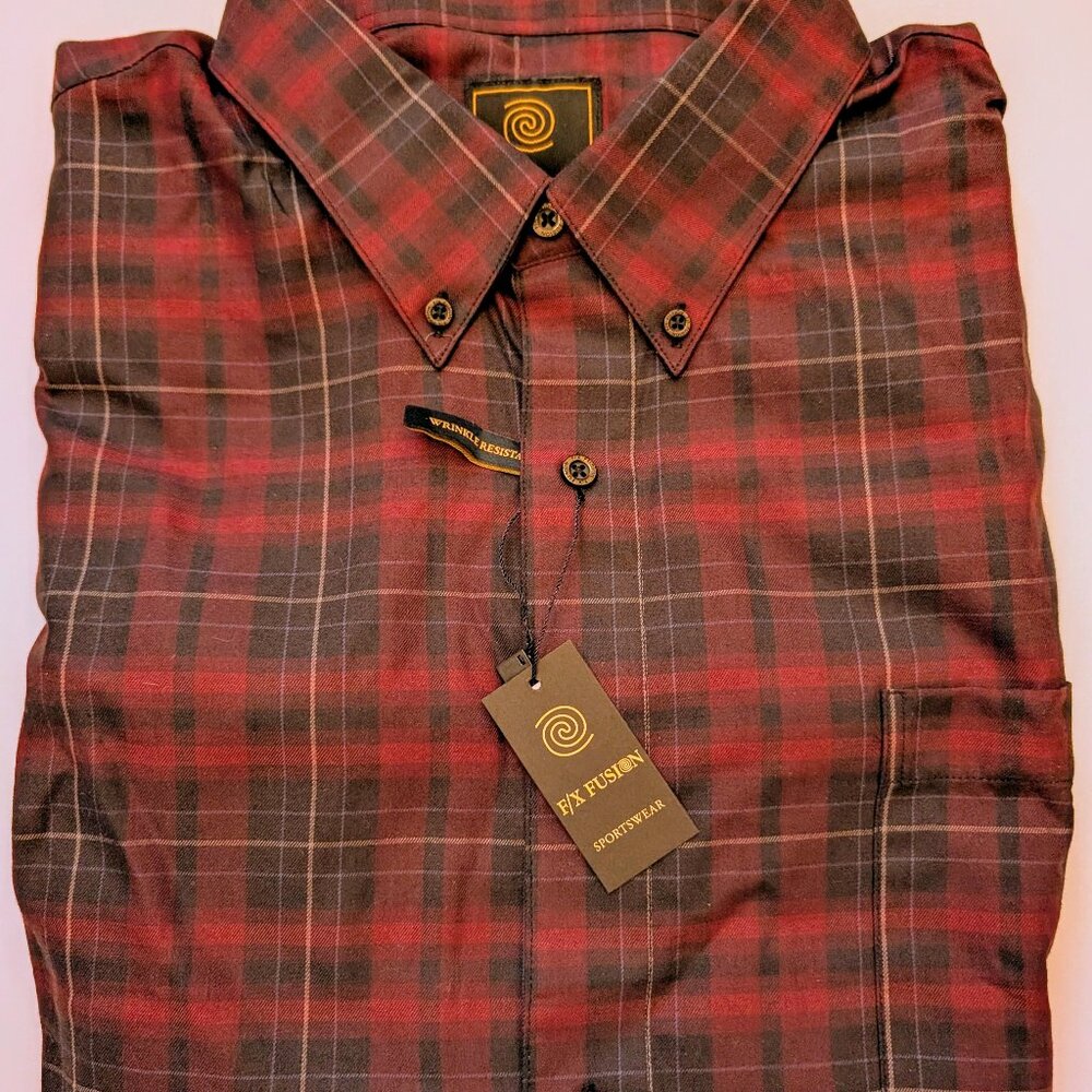 F/X Fusion Men's - Burgundy/Black Plaid Shirt - XXL